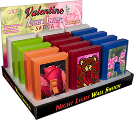 Valentine 6 LED Night Light Wall Switch 15 pc Display - No Wiring Needed, Batteries Included, Affixes to Wall, Item 110580VALENTINE