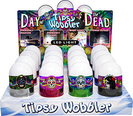 Day of the Dead LED Tipsy Wobbler Display 16 pc Emergency Light, Stands Up, Batteries Included, Sugar Skull, calavera Item 110530DAYOFDEAD