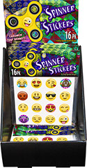 Emoji Fidget Spinner Sticker 16 pack 18 pc Display, Item 71714, Smiley Open Mouth, Heart Eyes, Joy w/ Tears, Pile of Poo, Tongue Stuck Out Wink