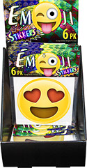 Emoji Sticker 4 inch Circle 6 pack 18 pc Display - Item 71312, Smiley Open Mouth, Heart Eyes, Joy with Tears, Pile of Poo, Tongue Stuck Out Wink