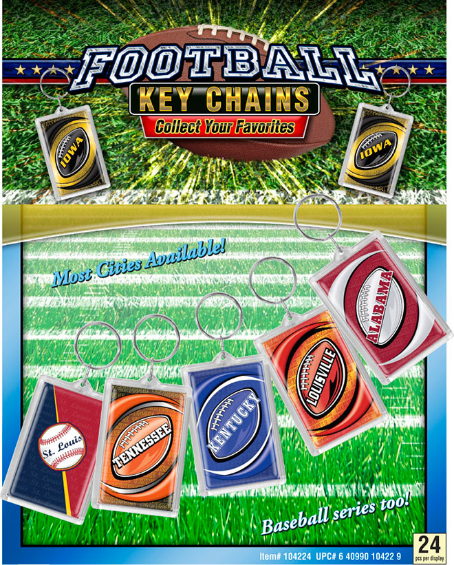 City Football Acrylic Frame Keychain 24 pc Sale Sheet. Baseball also available.