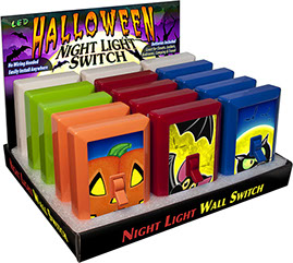 Halloween 6 LED Night Light Wall Switch 15 pc Display - No Wiring Needed, Ghost, Witch, Bat, Black Cat, Jack O' Lantern