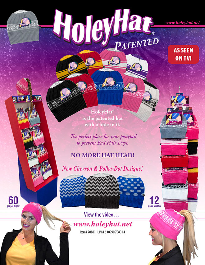 HoleyHat Sale Sheet, Snowflake, Stripes, Chevron, Polka-Dots, Floor Display, Clip Strip, As Seen On TV