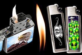 Lighters: Victor Eagle Pocket Oil Lighter, Flame, Route 66 - Alien Invasion Metal Lighter Case