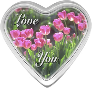 Valentine Heart Shape Glass Paperweight Love You, Tulip, Flowers, Item 127312 Waterfall Glass Collection