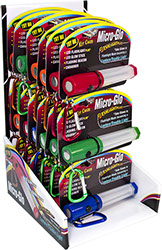Micro-Glo Stick, Glow Stick, LED Flashlight, Lantern, Flashing Beacon, Carabiner, 18 pc Vertical Display