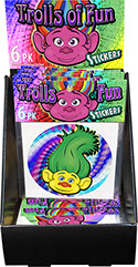 Trolls of Fun Sticker 4 inch Circle 6 pack 18 pc Display - Item 71619
