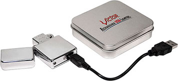 Victor Rechargeable USB Pocket Lighter Gift Tin Kit including USB Cable